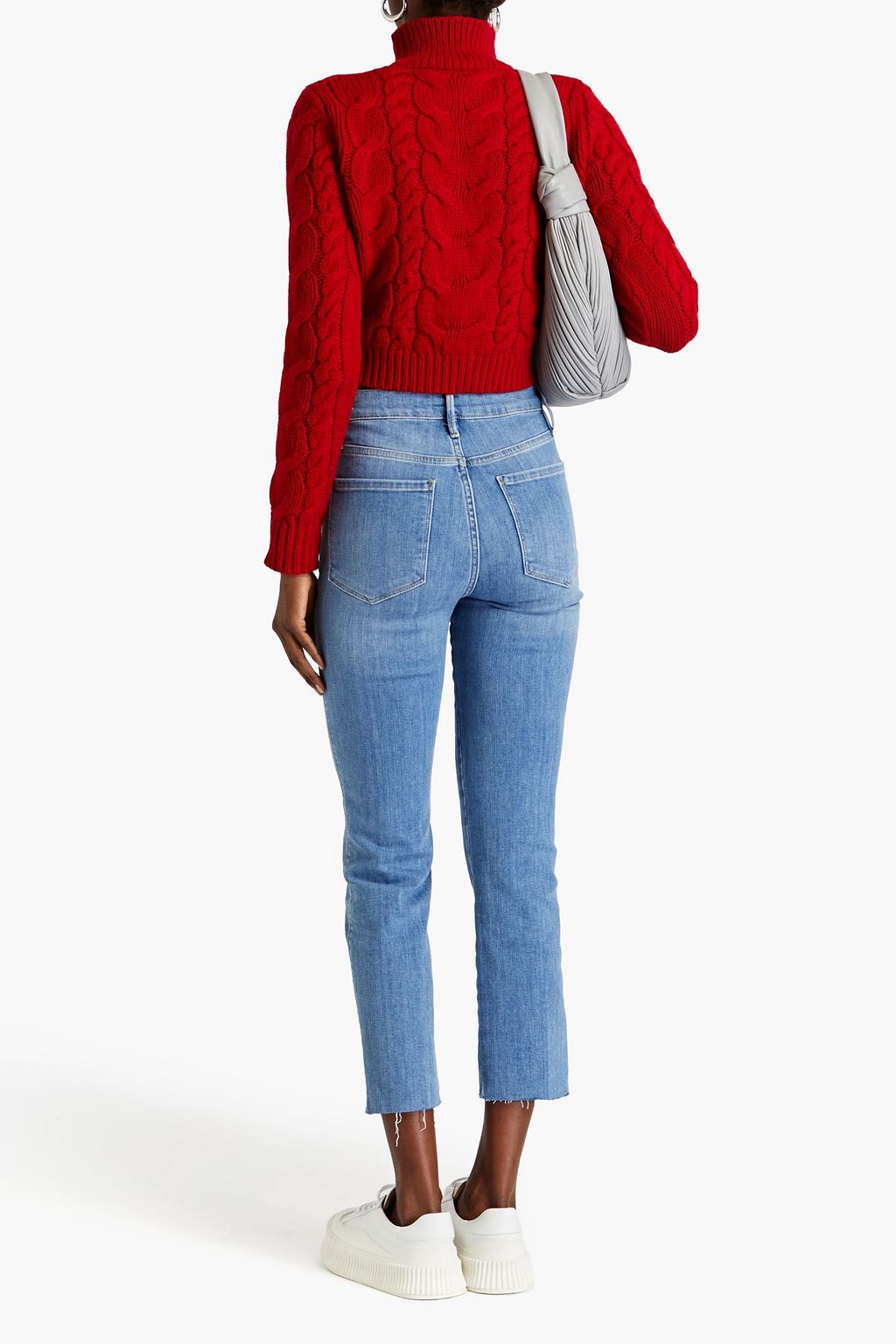 FRAME Cropped cable-knit merino wool turtleneck sweater