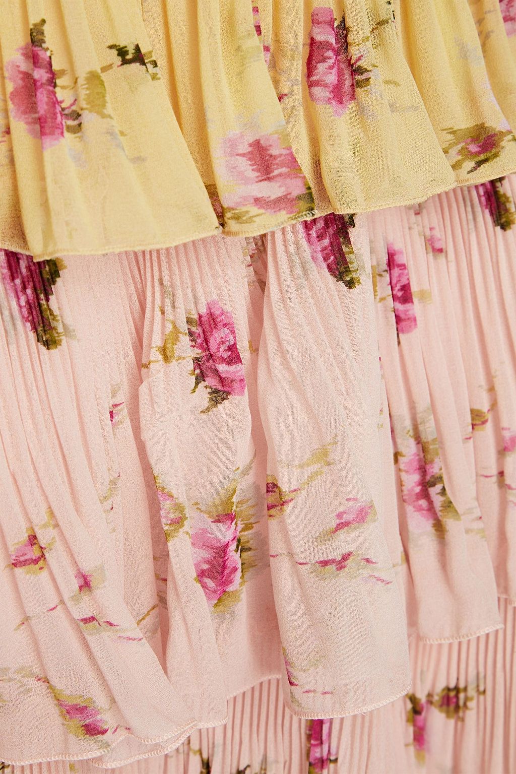 REDVALENTINO Tiered floral-print plissé-chiffon mini skirt