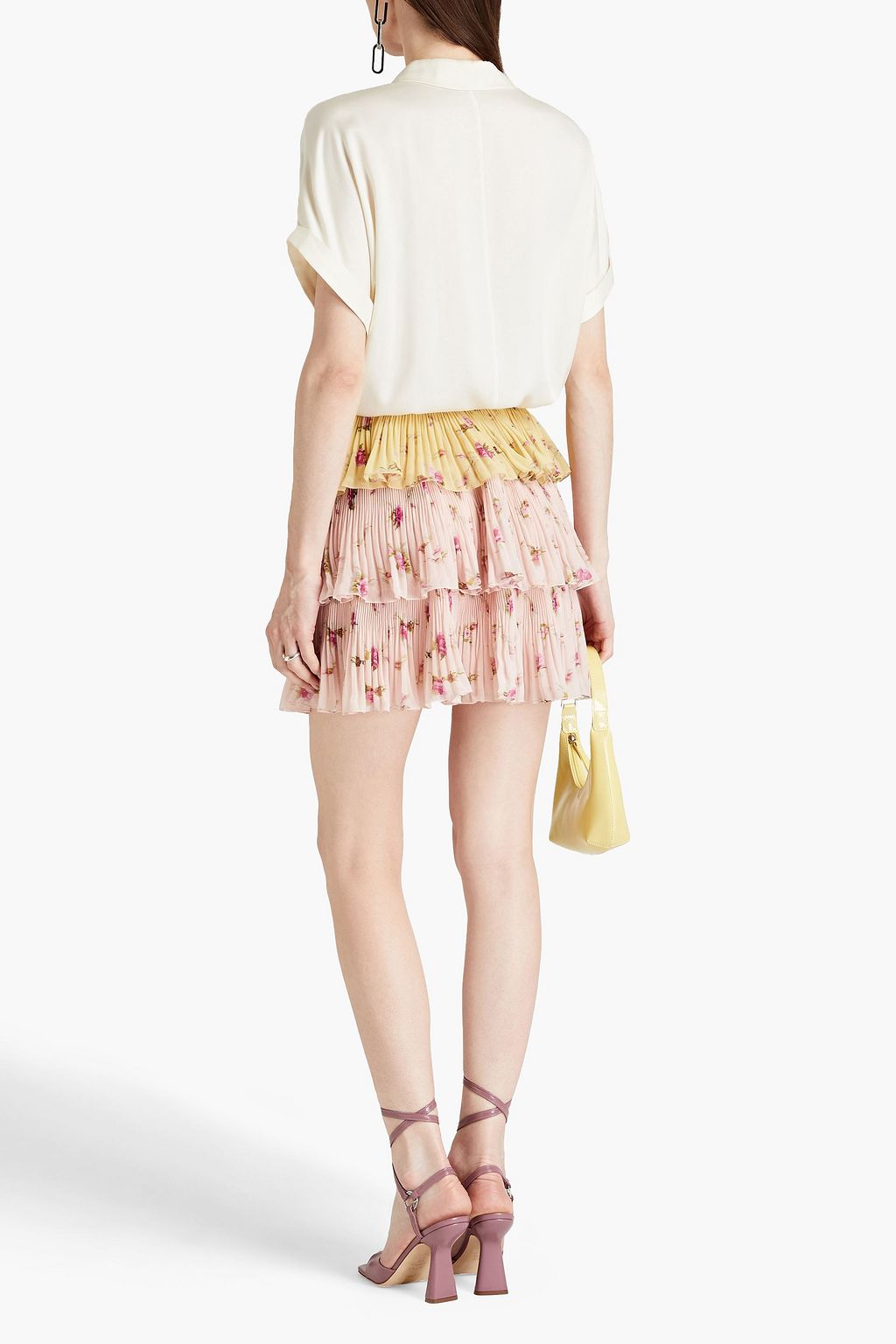 REDVALENTINO Tiered floral-print plissé-chiffon mini skirt