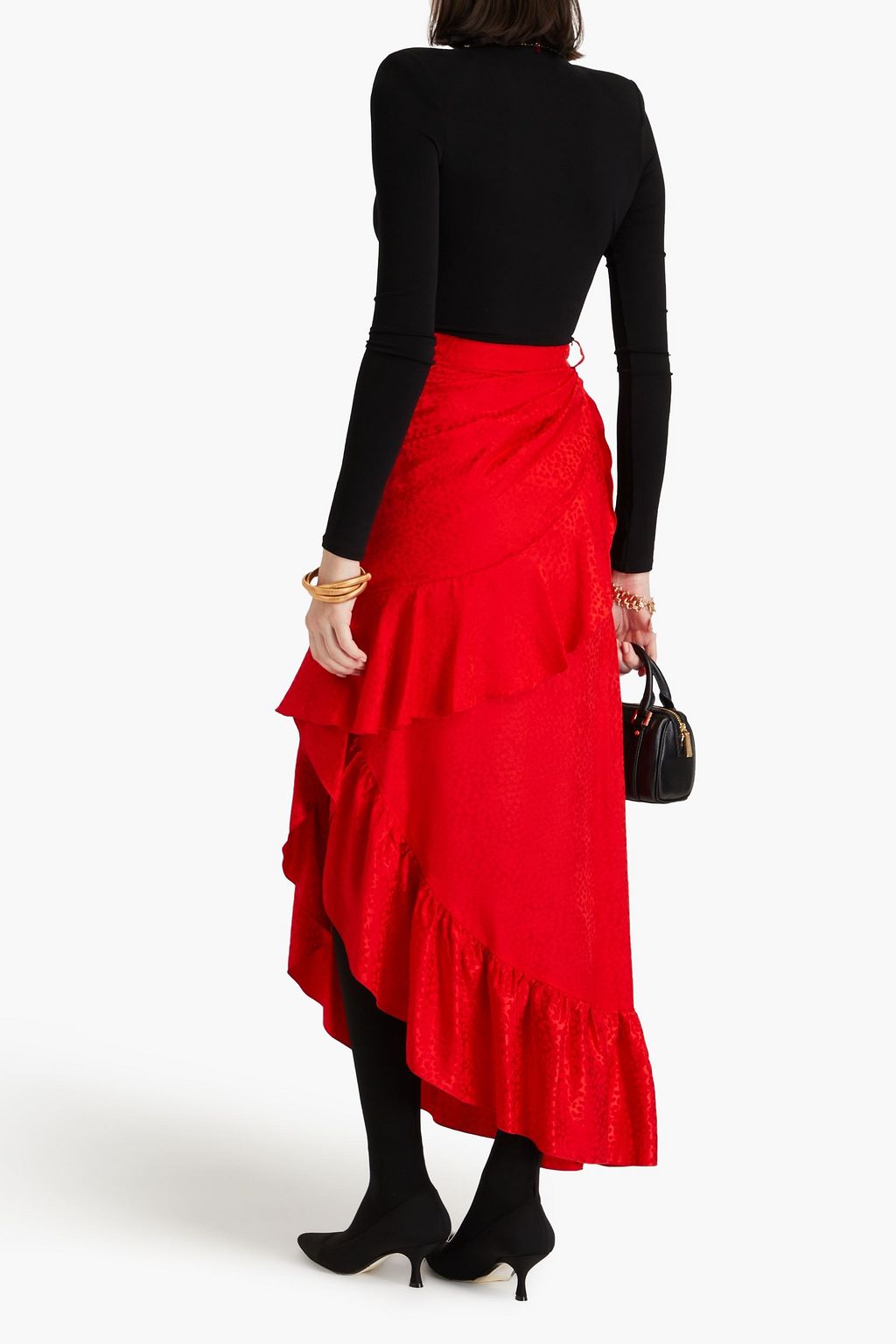 BALMAIN Ruffled silk-satin jacquard skirt