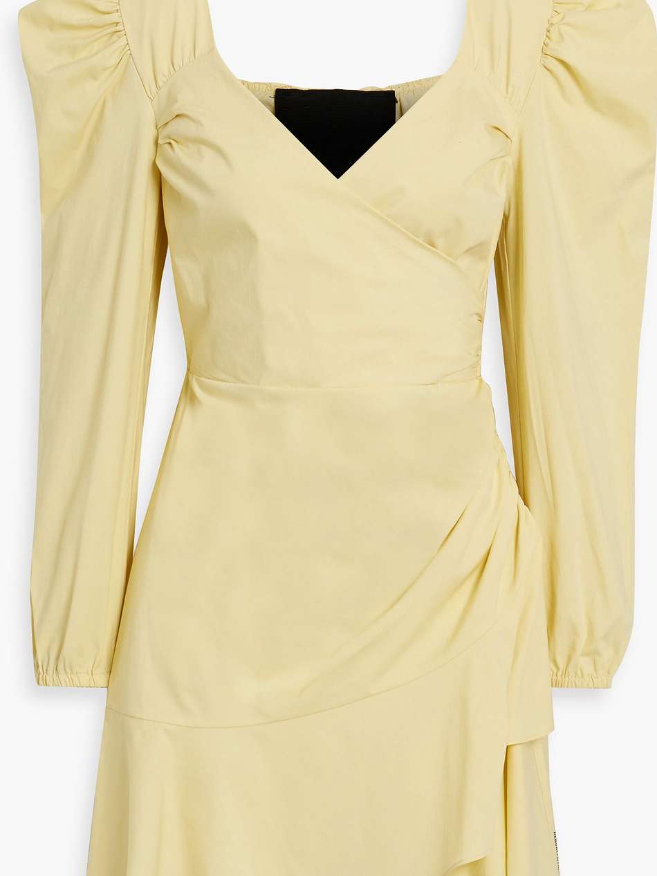 wrap-effect ruched cotton-blend poplin mini dress