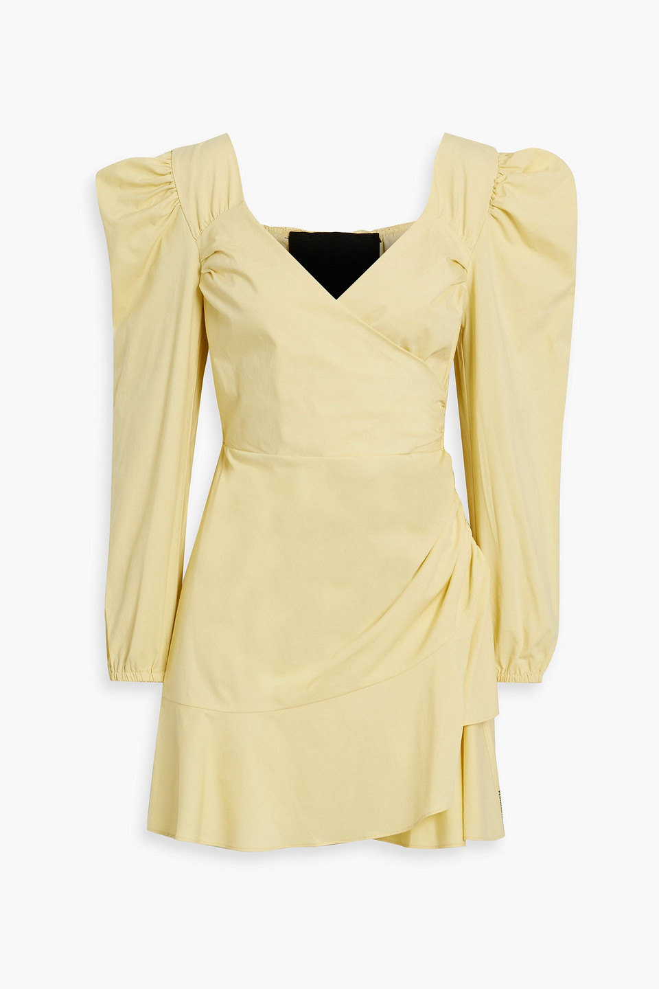 Red Valentino Wrap-effect Ruched Cotton-blend Poplin Mini Dress In Pastel Yellow