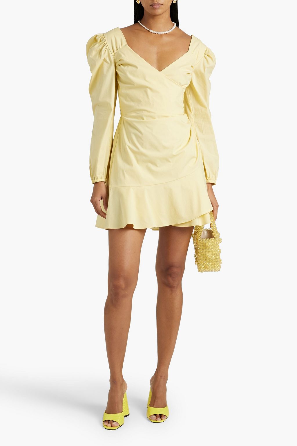 REDVALENTINO Wrap-effect ruched cotton-blend poplin mini dress