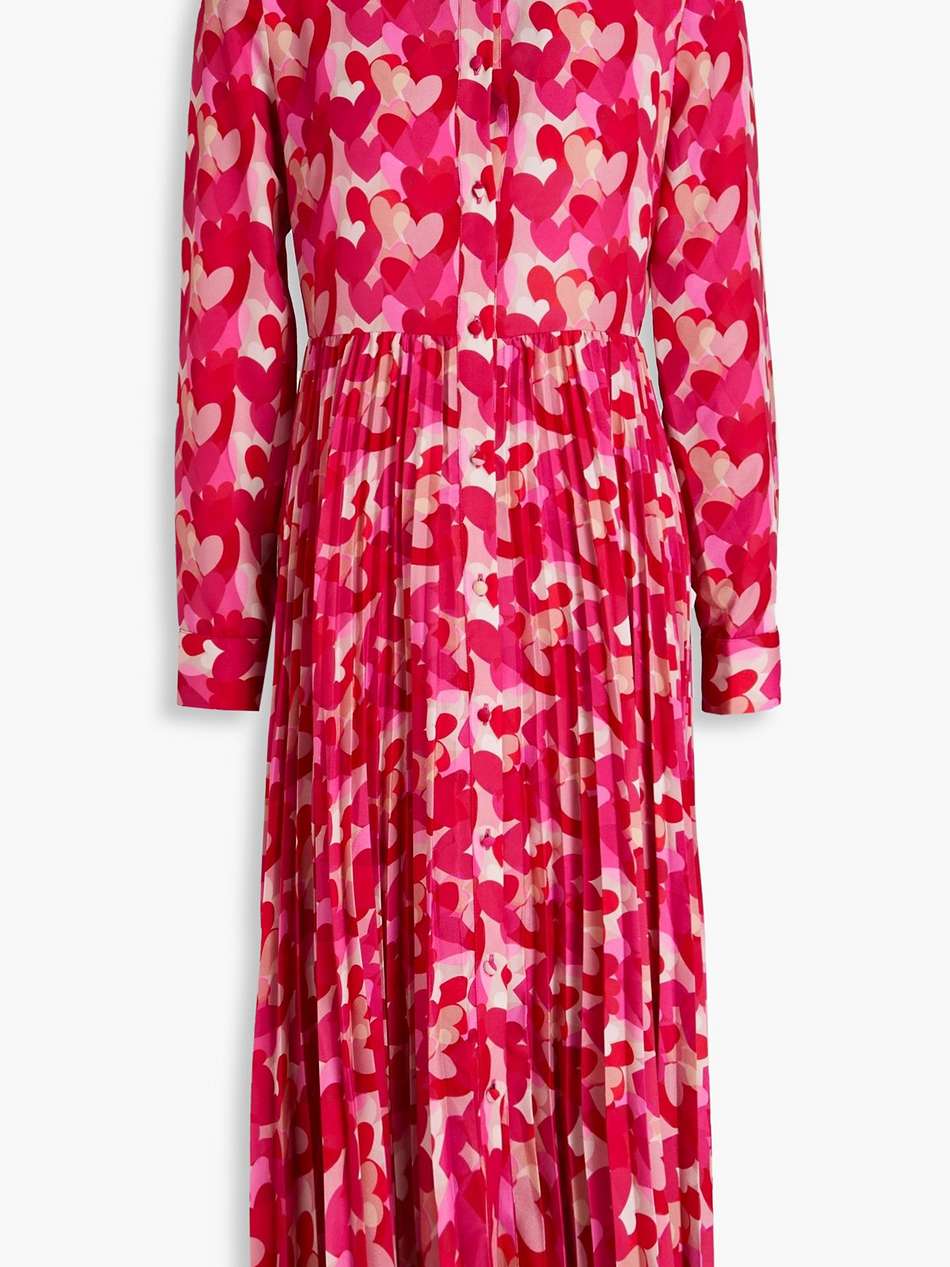 pleated printed crepe de chine midi shirt dress