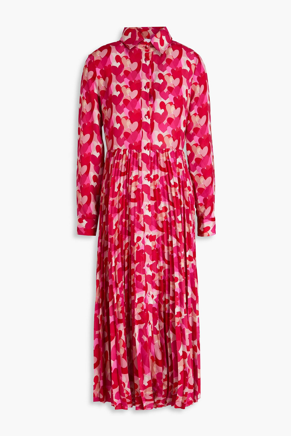 Red Valentino Pleated Printed Crepe De Chine Midi Shirt Dress In Red