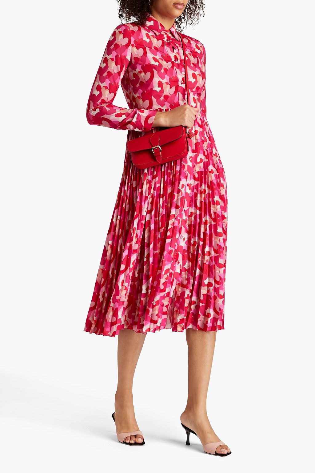 REDVALENTINO Pleated printed crepe de chine midi shirt dress