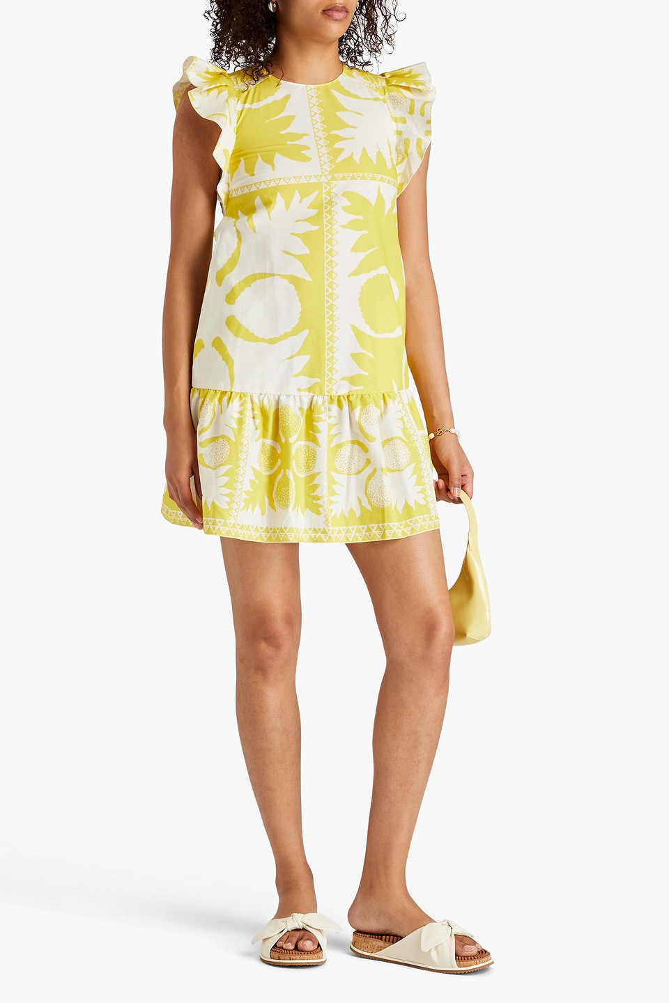 Red Ruffled Printed Woven Mini Dress In Gelb