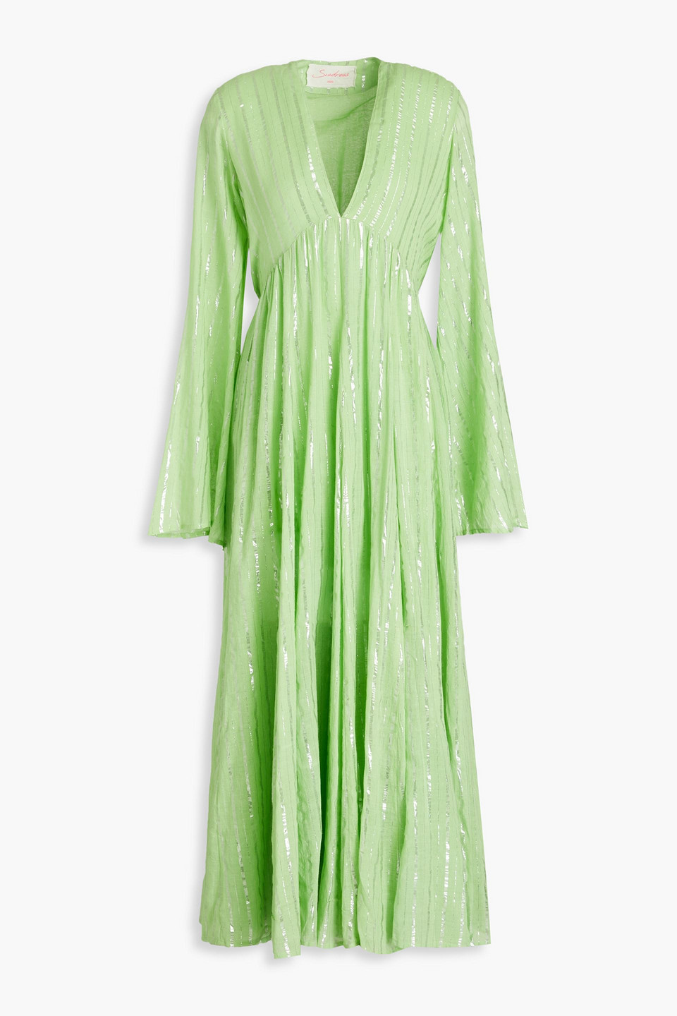 Sundress Maud Metallic Gauze Midi Dress In Light Green