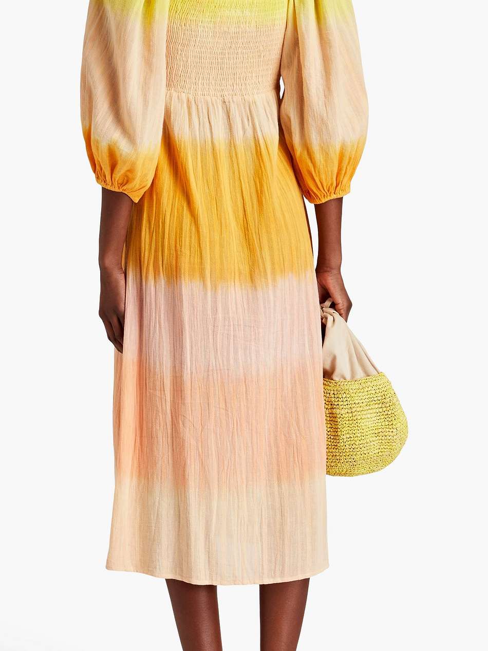 megan striped cotton-jacquard midi dress