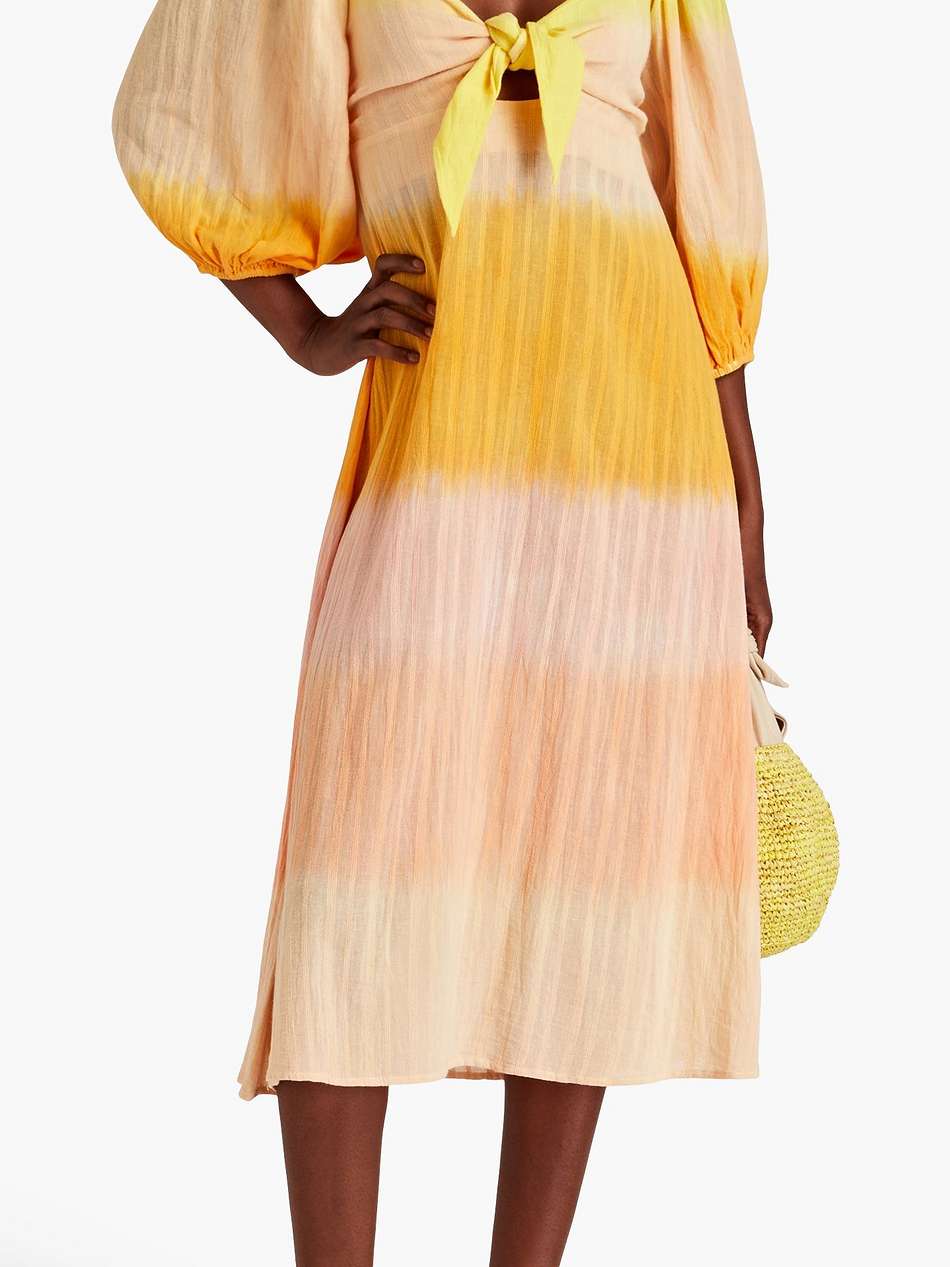 megan striped cotton-jacquard midi dress