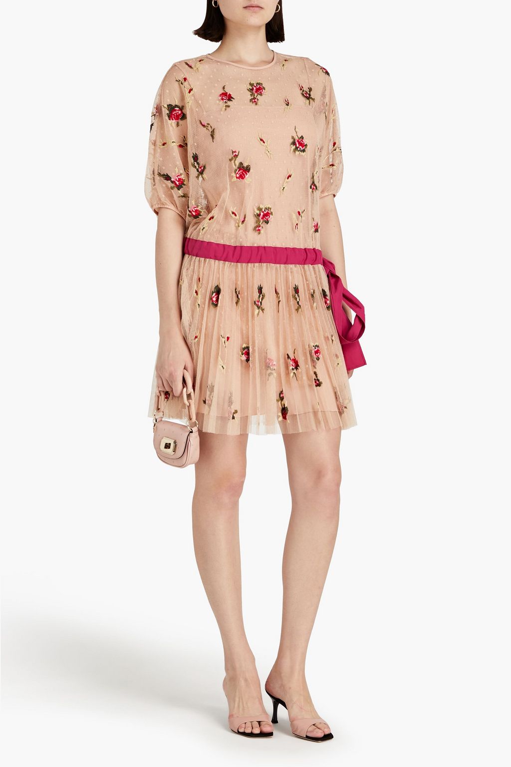 REDVALENTINO فستان قصير من قماش بوان ديسبري بتصميم مزموم