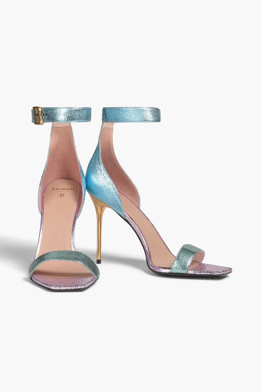BALMAIN Metallic textured-leather sandals