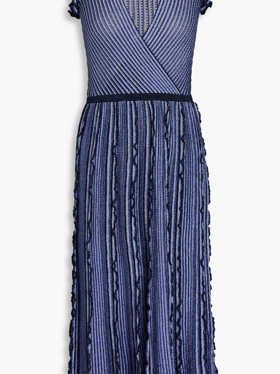 ruffled metallic crochet-knit midi dress