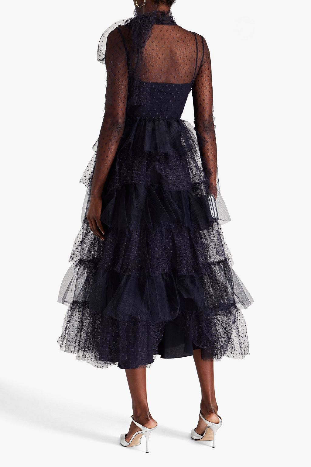 REDVALENTINO Gestuftes Midikleid aus Point d'Esprit
