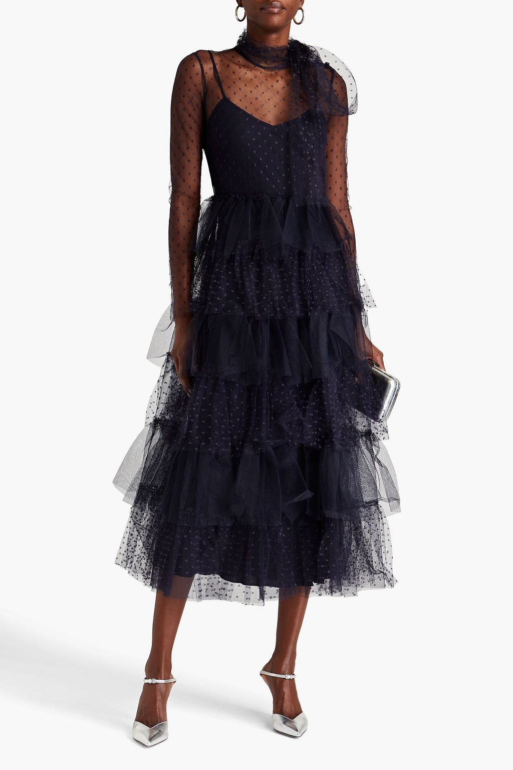 REDVALENTINO Gestuftes Midikleid aus Point d'Esprit