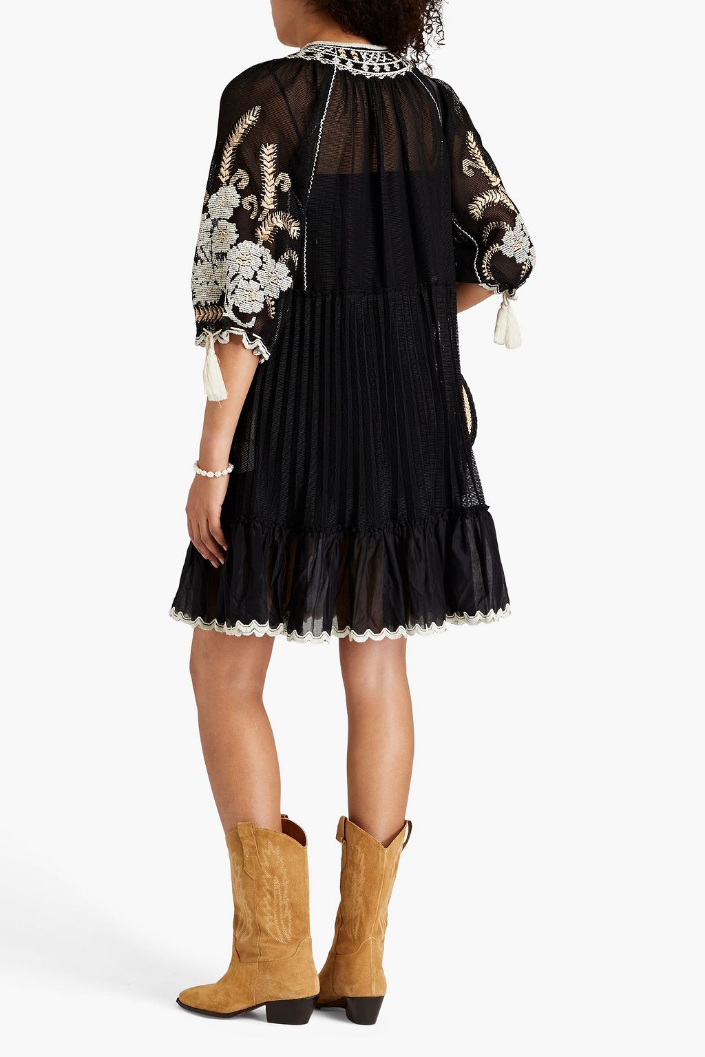 REDVALENTINO Tasseled embroidered knitted mini dress