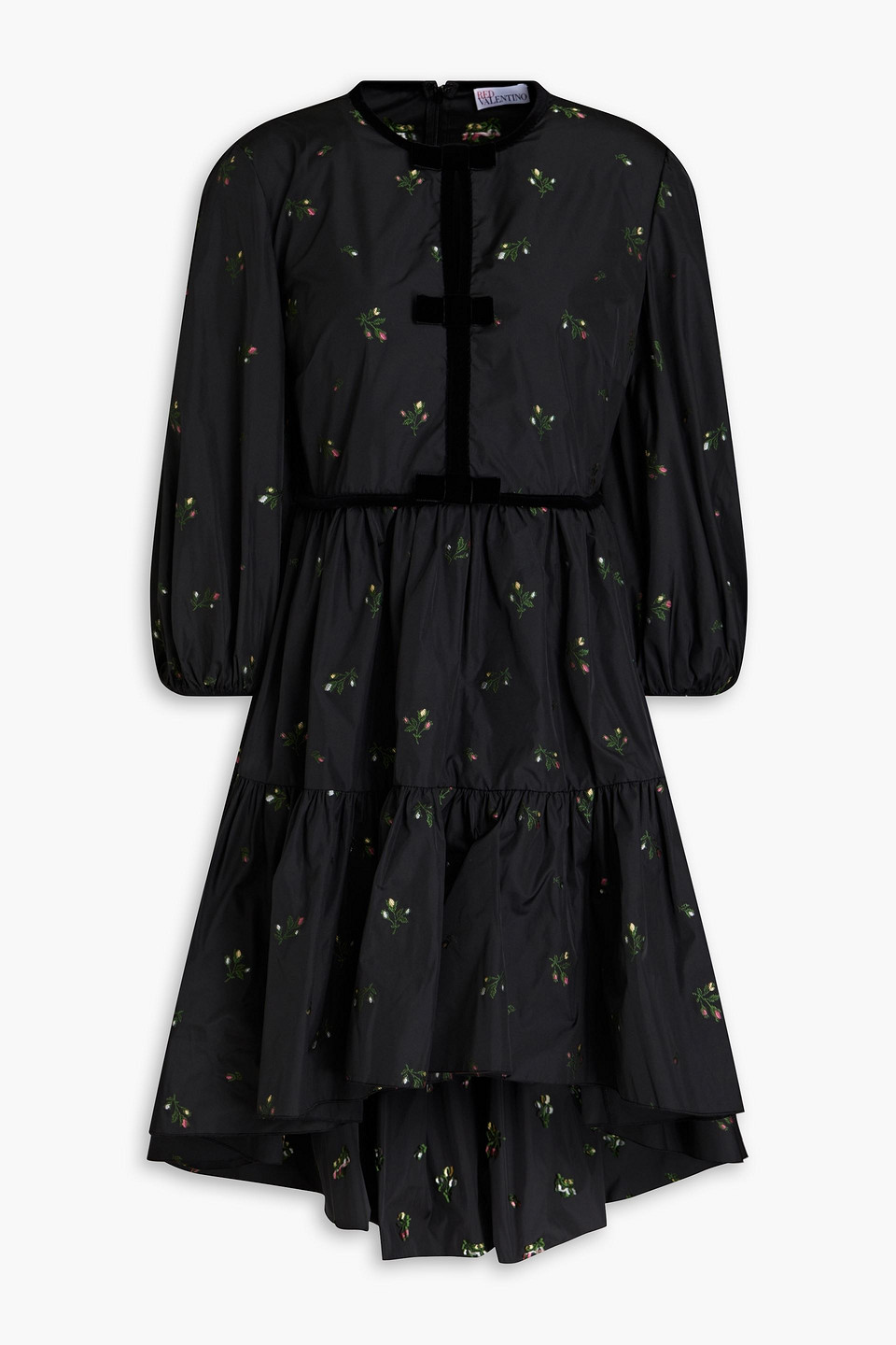 Red Valentino Bow-embellished Gathered Taffeta Mini Dress In Black