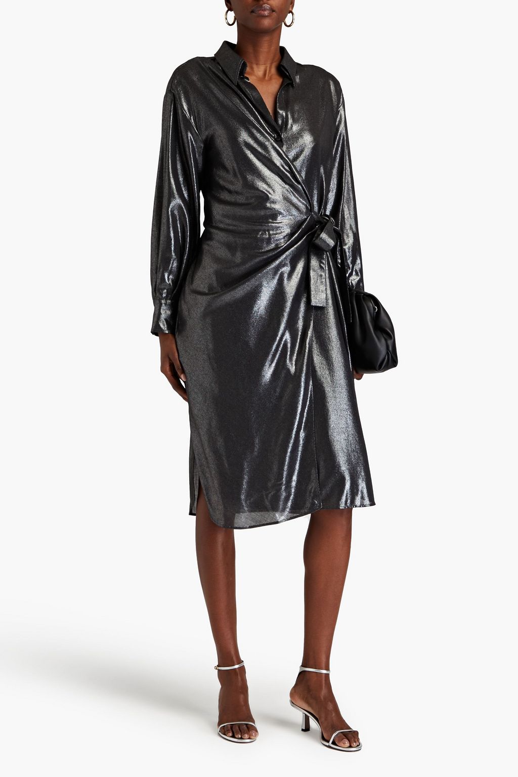 BRUNELLO CUCINELLI Midi-Wickelkleid aus Crêpe mit Metallic-Effekt und Zierperlen