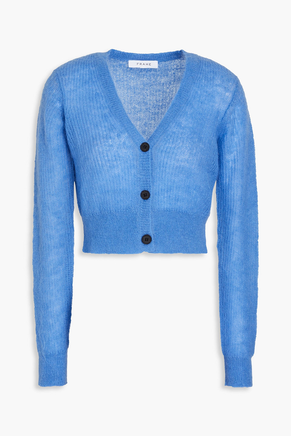 Frame Shrunken Knitted Cardigan In Blue