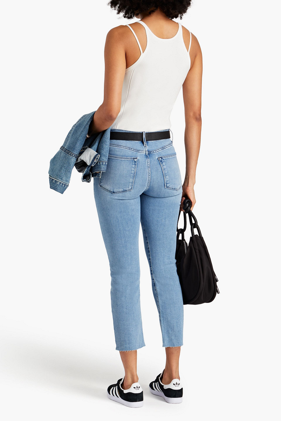 Shop Frame Le High Straight Cropped Mid-rise Straight-leg Jeans In Mid Denim