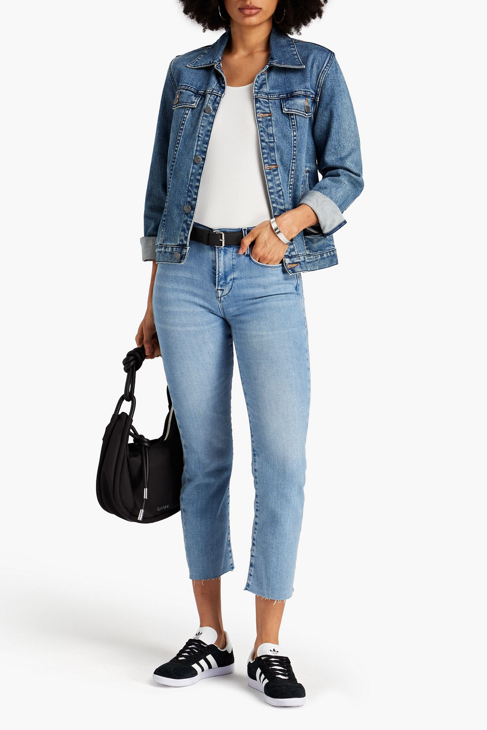 Shop Frame Le High Straight Cropped Mid-rise Straight-leg Jeans In Mid Denim