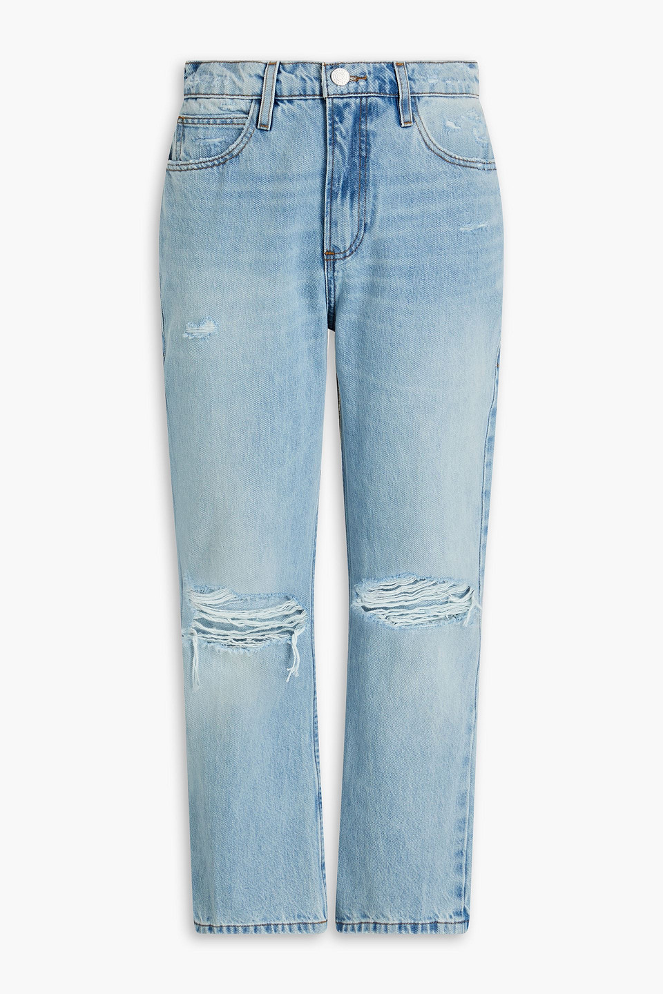 Frame Cropped Distressed Mid-rise Bootcut Jeans In Light Denim