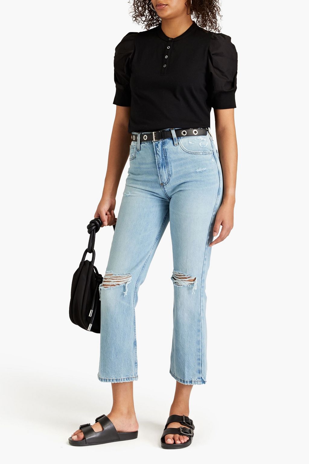 FRAME Poplin-paneled cotton-jersey top