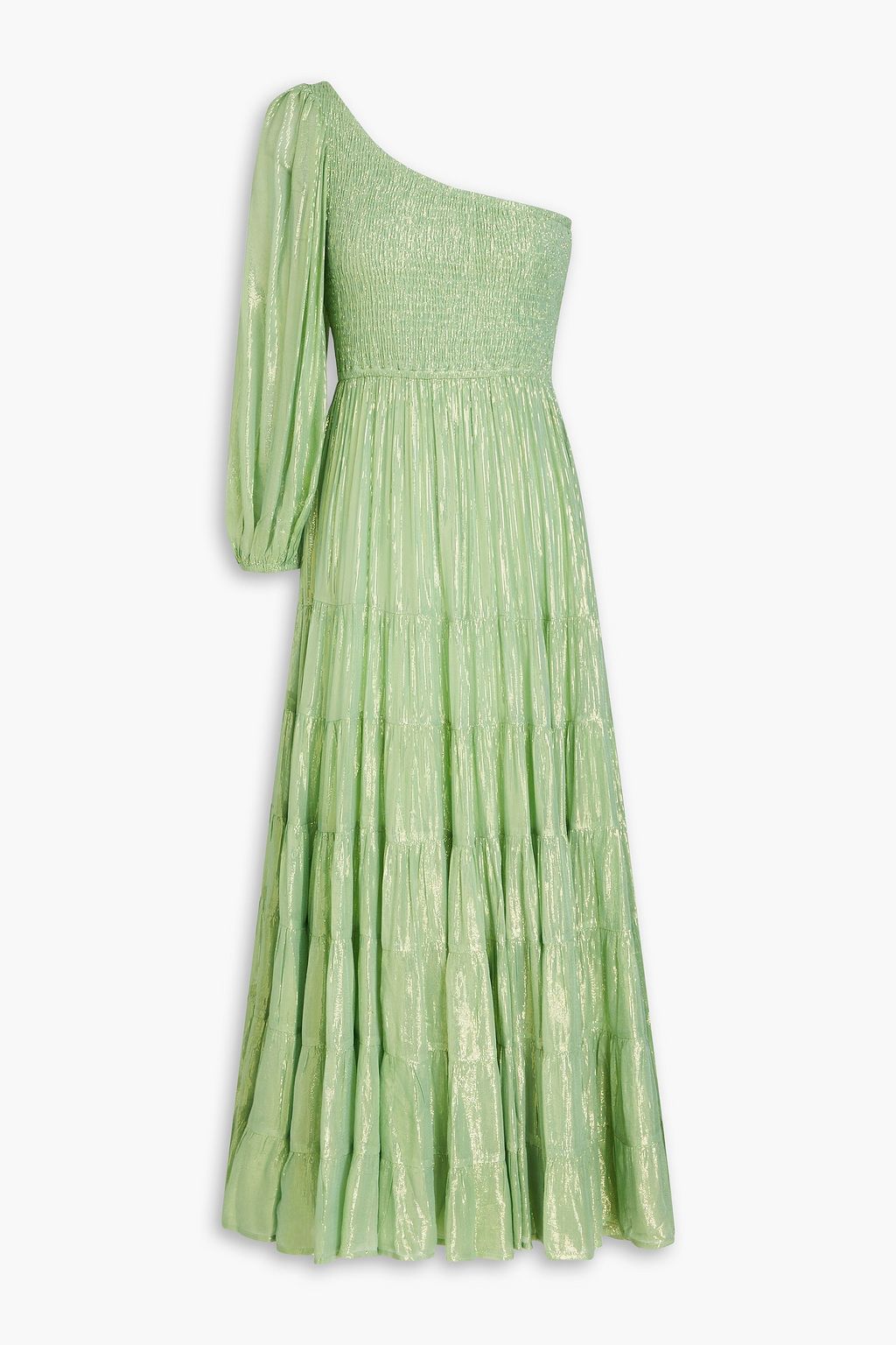 Joanna one sleeve metallic gauze maxi dress light green XS S