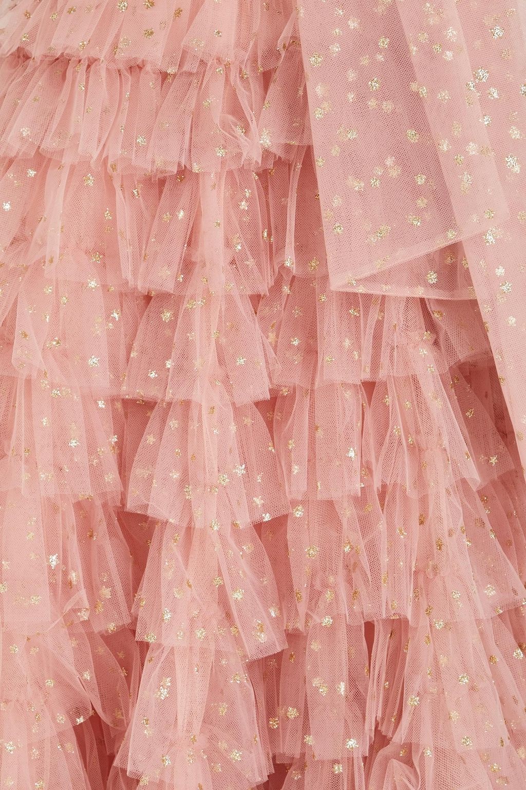 REDVALENTINO 원 숄더 플록 & 글리터 디테일 튤 미디 드레스