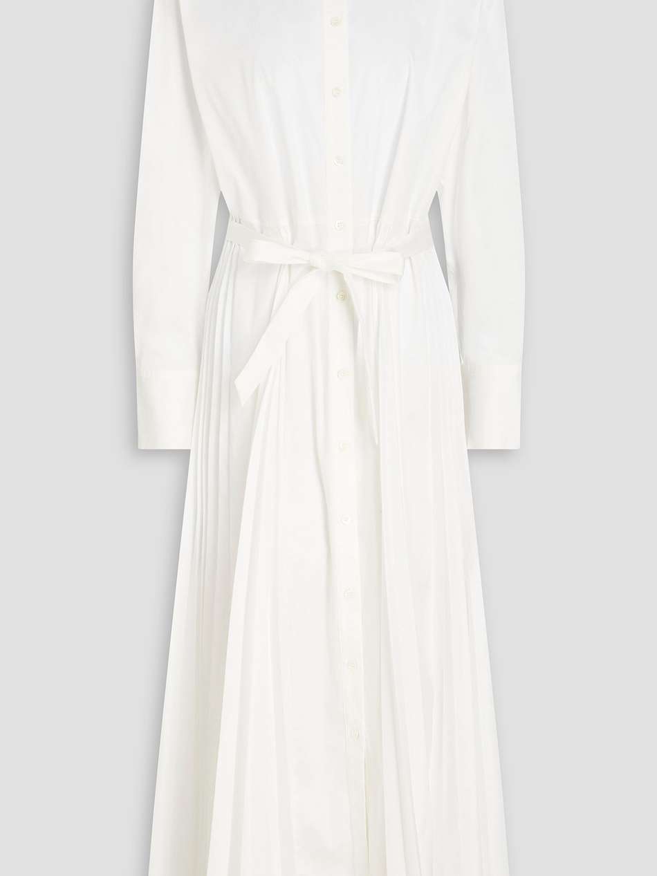 pleated cotton-blend poplin and shell maxi shirt dress