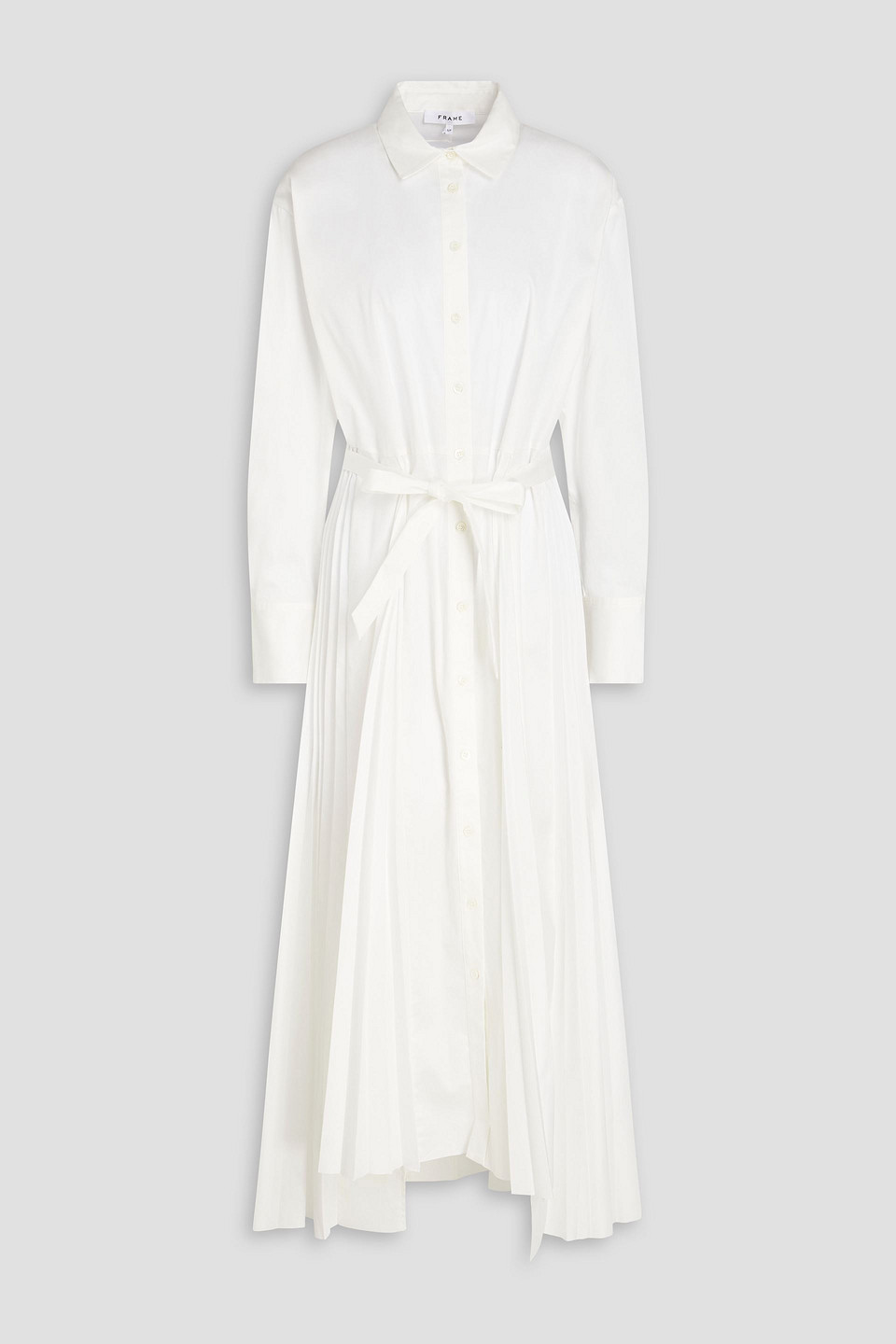 Shop Frame Pleated Cotton-blend Poplin Maxi Shirt Dress In White