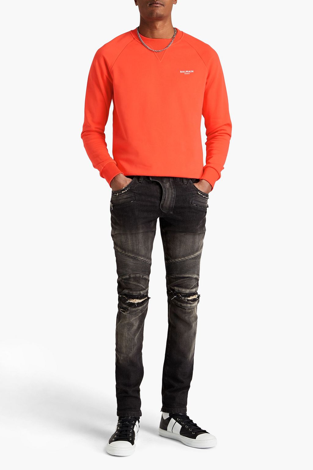 BALMAIN Flocked French cotton-terry sweatshirt