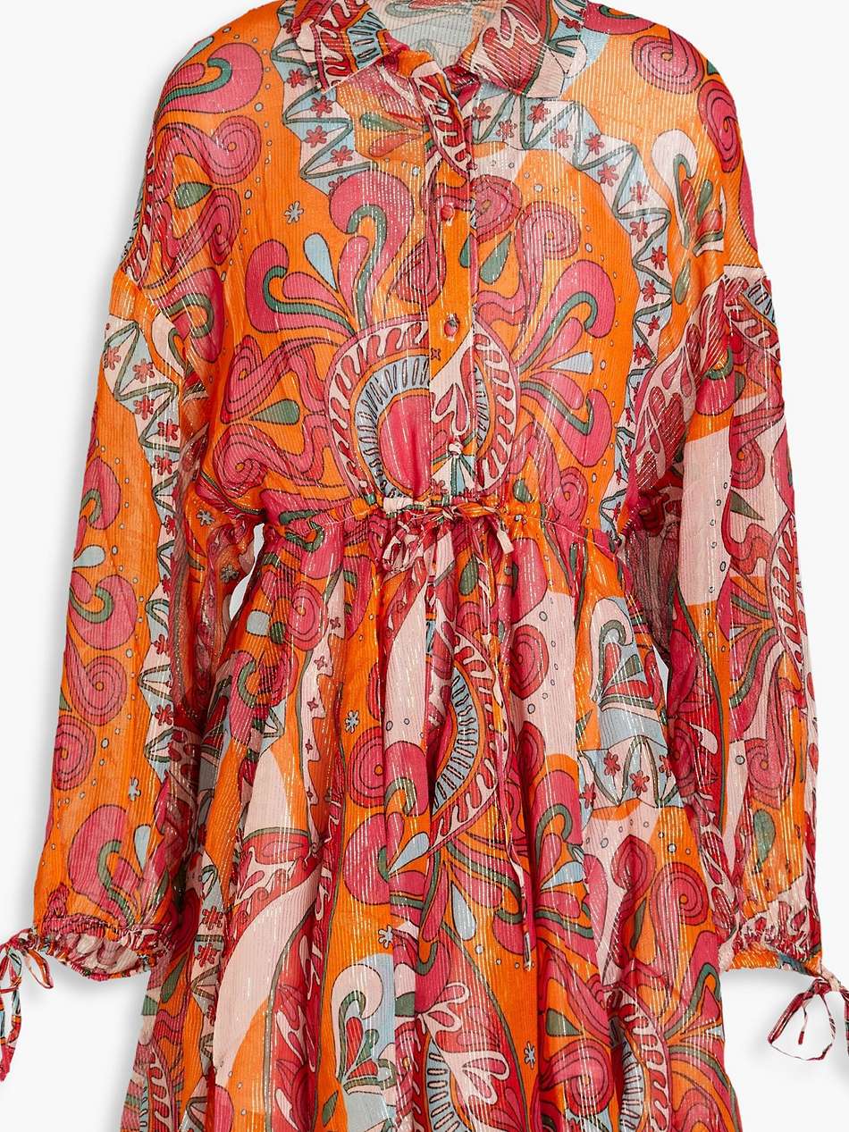 blair printed metallic georgette mini shirt dress