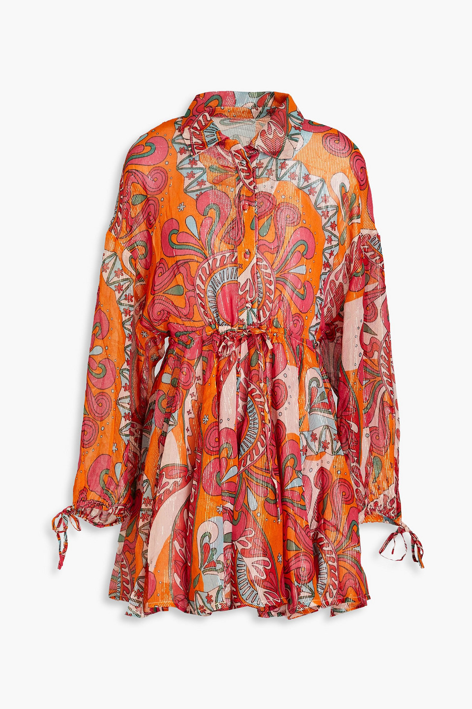 Blair printed metallic georgette mini shirt dress