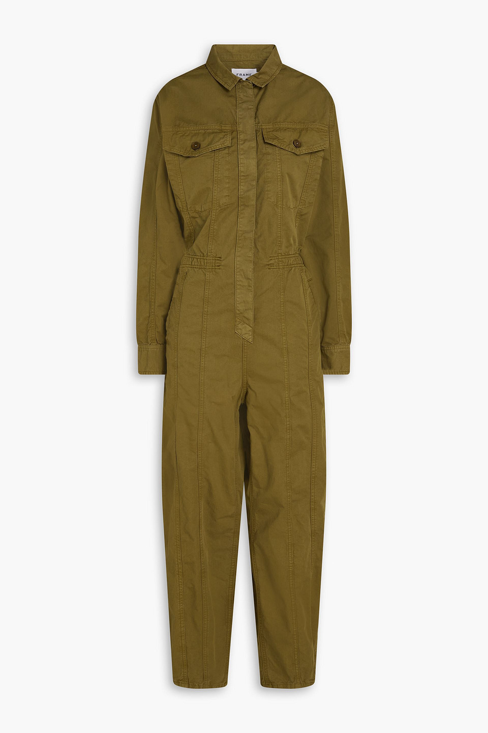 frame - cropped cotton-twill jumpsuit - green - xs