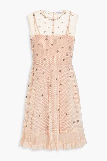 Embellished point d'esprit tulle midi dress in pink - RED Valentino