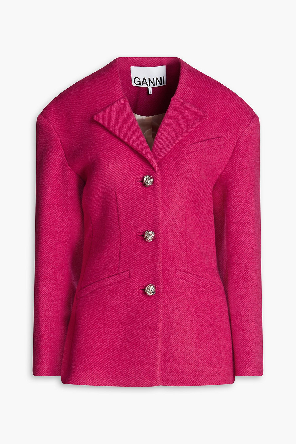 Shop Ganni Wool-blend Twill Blazer In Crimson