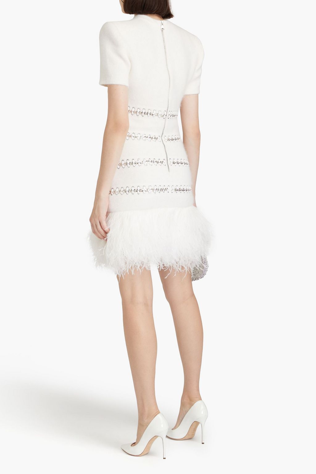 BALMAIN Mini-Strickkleid mit Federn