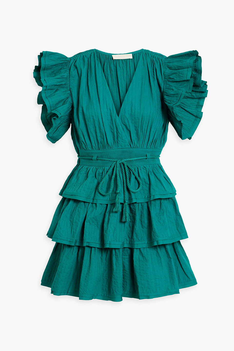 Shop Ulla Johnson Camilla Tiered Pintucked Cotton-poplin Mini Dress In Teal