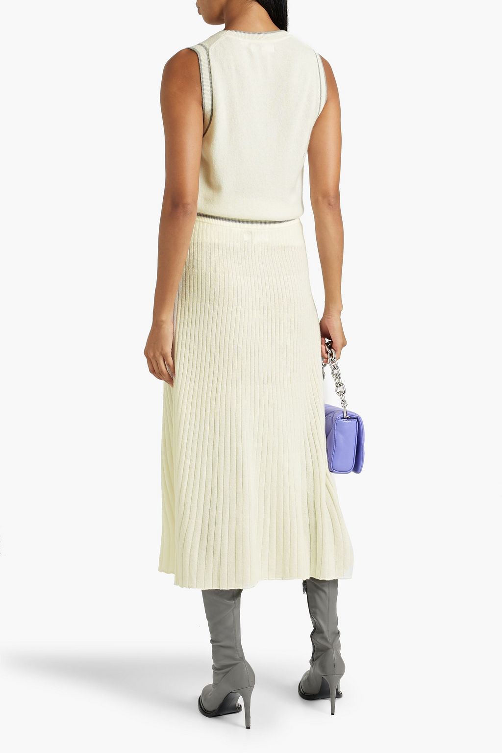 CHINTI & PARKER Striped ribbed silk and cotton-blend skirt
