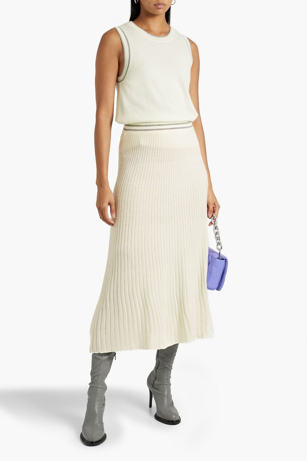 CHINTI & PARKER Striped ribbed silk and cotton-blend skirt