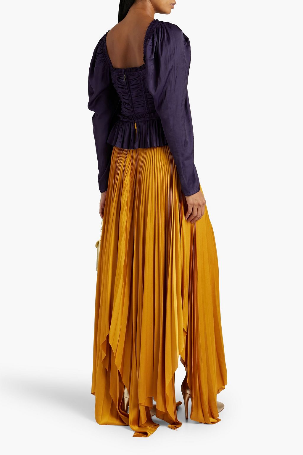 ULLA JOHNSON サテン ペプラムブラウス ルーシュ入り
