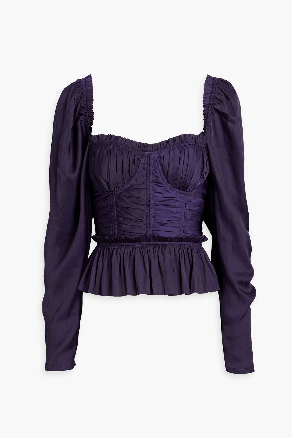 Mia ruched satin peplum blouse purple US 00