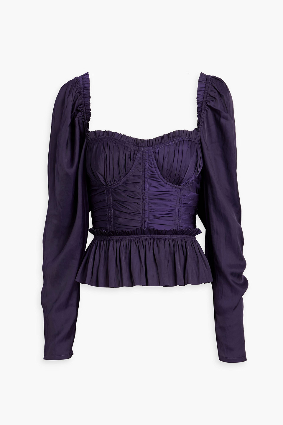 Ulla Johnson Mia Ruched Ruffled Satin Top In Purple