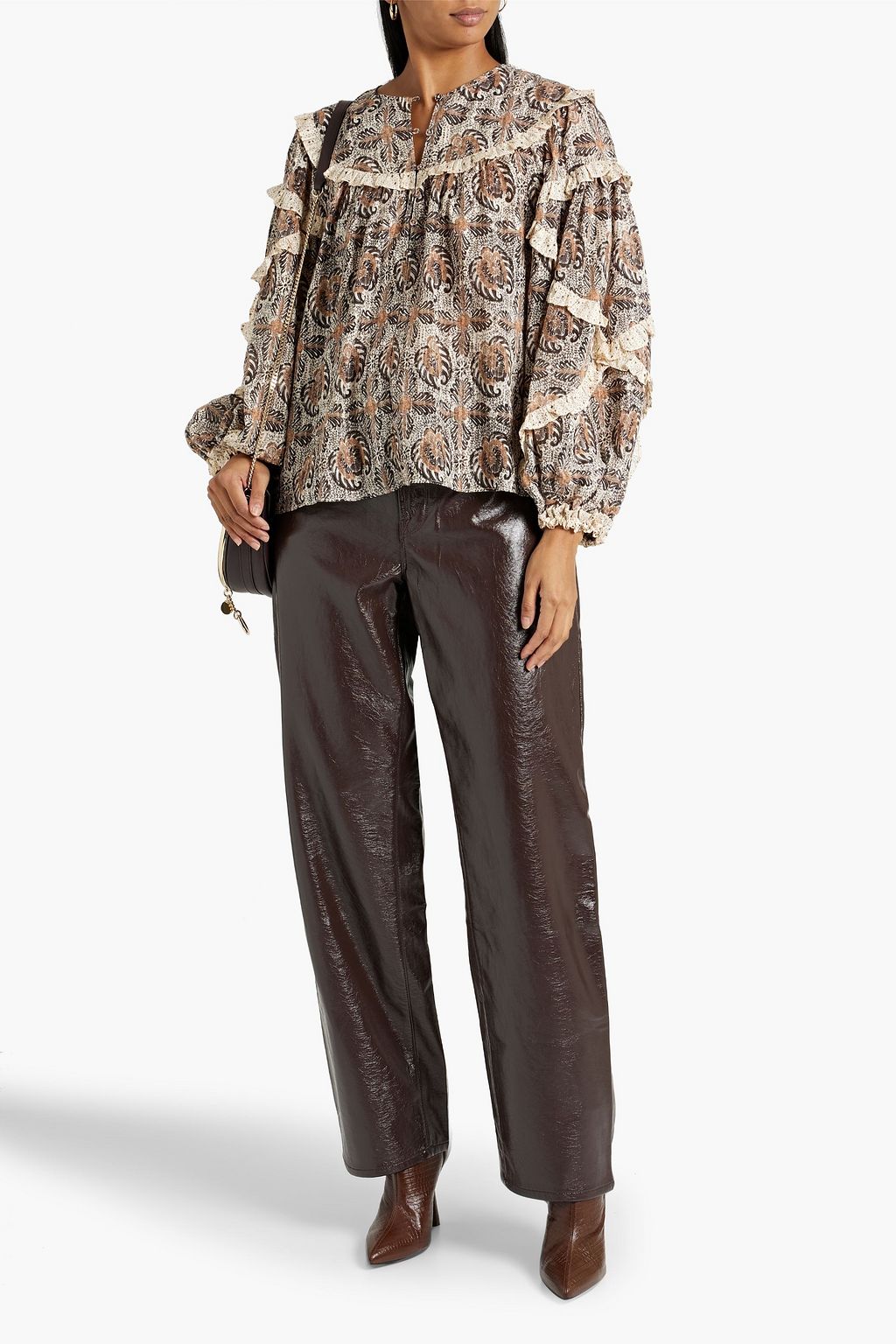 ULLA JOHNSON Edith ruffled printed cotton-blend gauze blouse