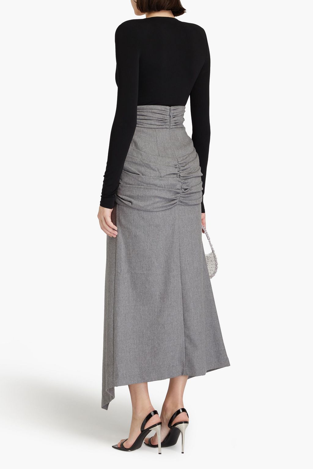 BALMAIN Wrap-effect pleated wool-blend maxi skirt
