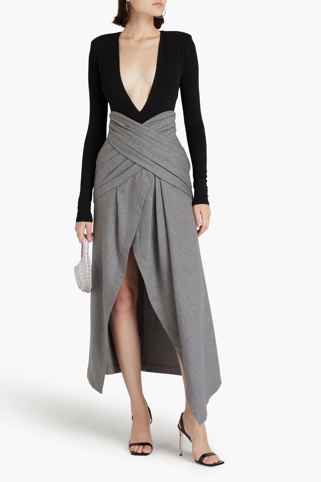 BALMAIN Wrap-effect pleated wool-blend maxi skirt