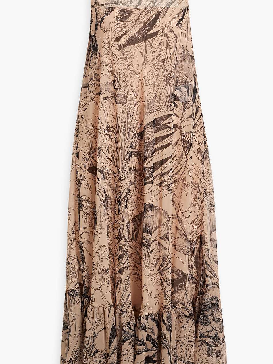 point d'esprit-trimmed printed silk-chiffon midi dress