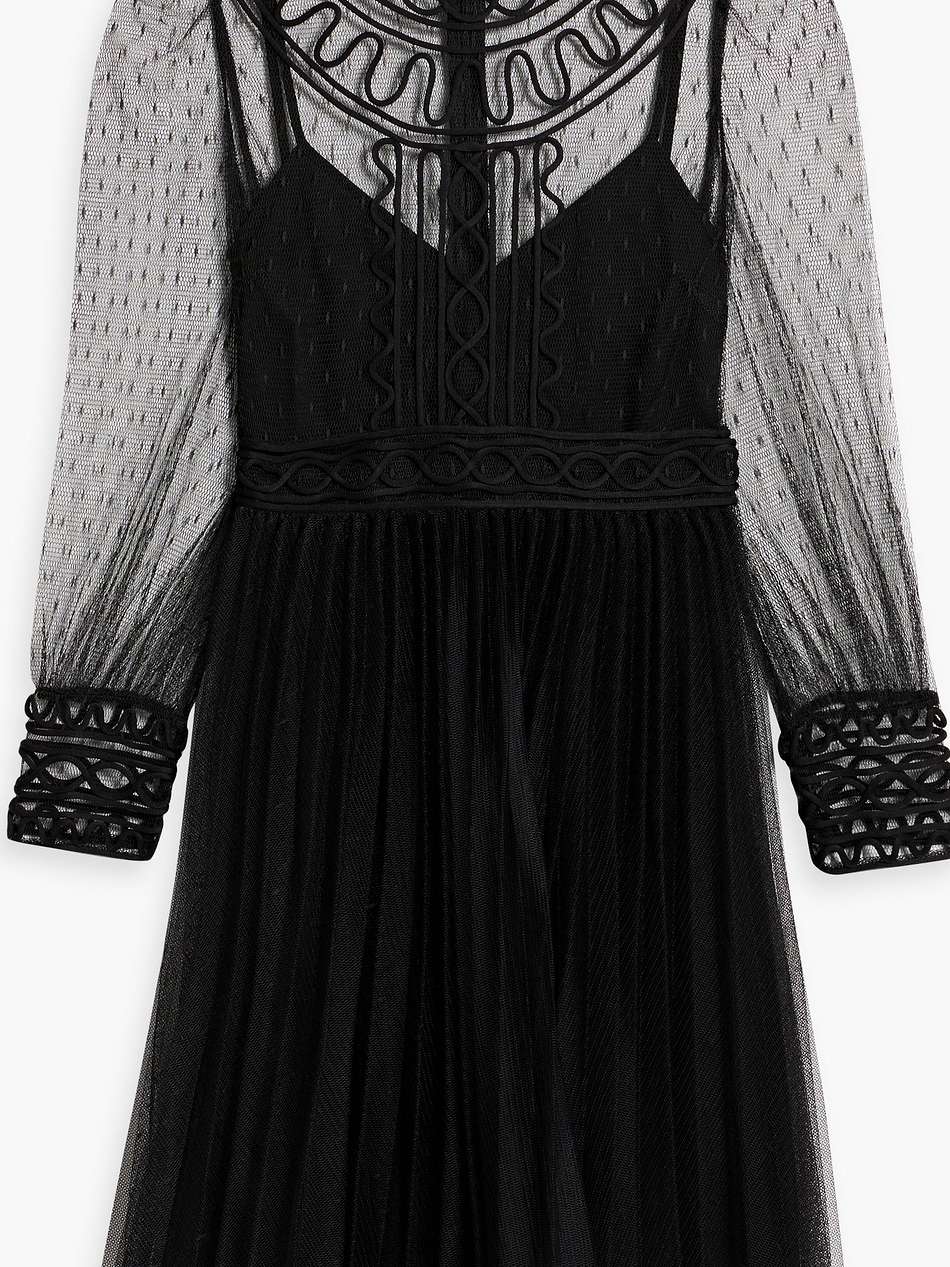 cord-trimmed pleated point d'esprit mini dress