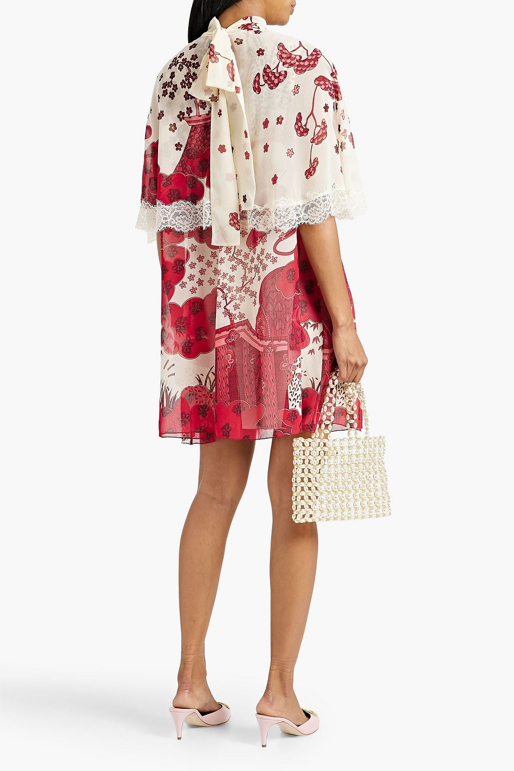 REDVALENTINO Lace-trimmed printed chiffon mini dress